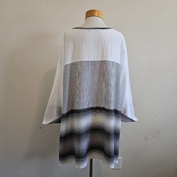 Moon Light Textured Check Striped Oversized Lagenlook Flowy Artsy Tunic Top XXL - Picture 4 of 7